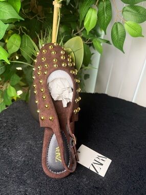 Brown Suede Studded Slingback Mules